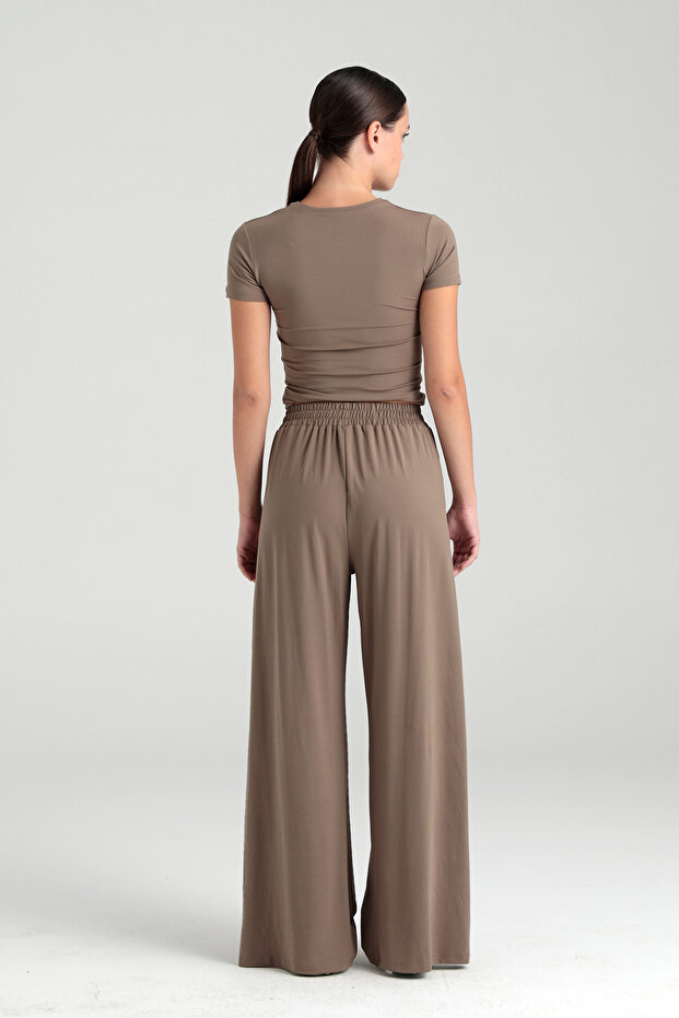 Soft Touch Piliseli Pantolon Vizon - 7