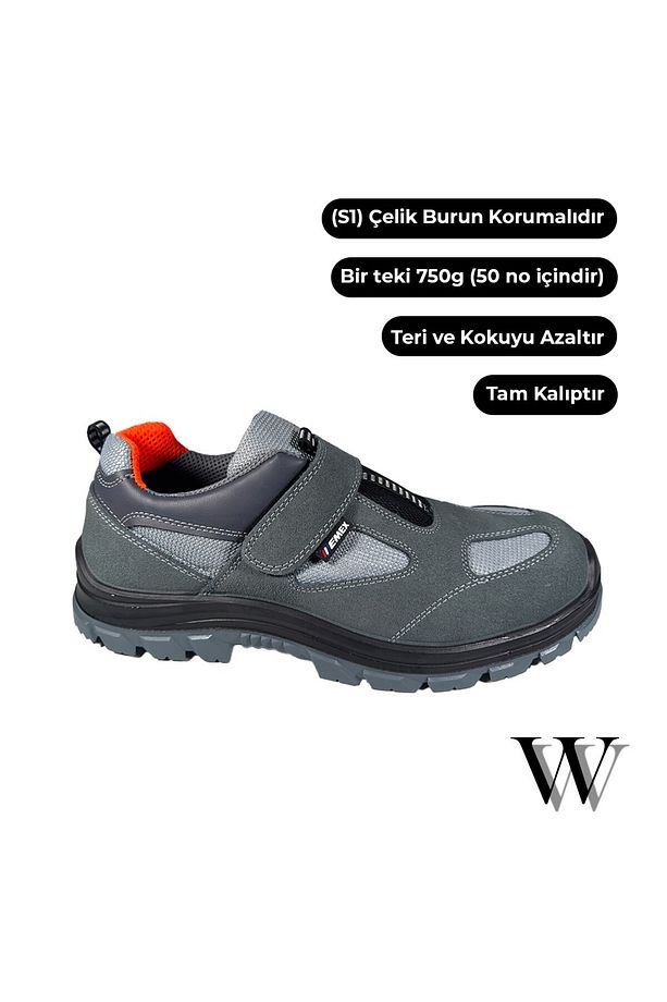 Emex S1 Süet Deri Yazlık Çelik Burunlu 49 50 Numara İş Ayakkabısı 50 Numara İş Güvenlik Ayakkabısı - 1