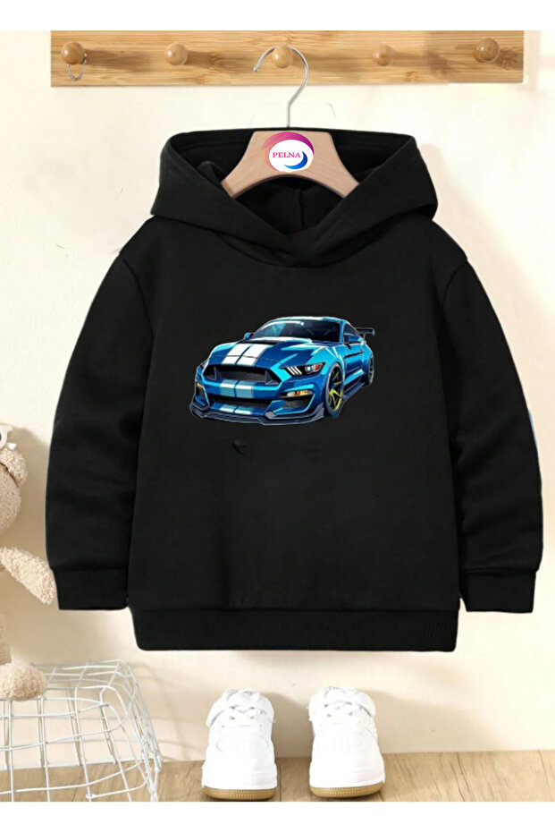 Cotton Custom Design Car Printed Girls/Boys Black Sweatshirt