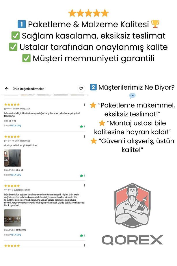 USTADUŞ - Qorex Marka - SİYAH - 6 mm Temperli Kum Cam Duşakabin H:190 Özel Seri Krom Aksesuar ( 2 ) - 5