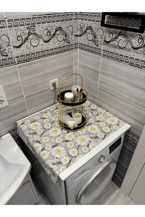 Papatya Duck Keten Su Geçirmez ve Kirlenmez Çamaşır Makinesi Örtüsü - Şık Desen Seçenekleri ile - 3