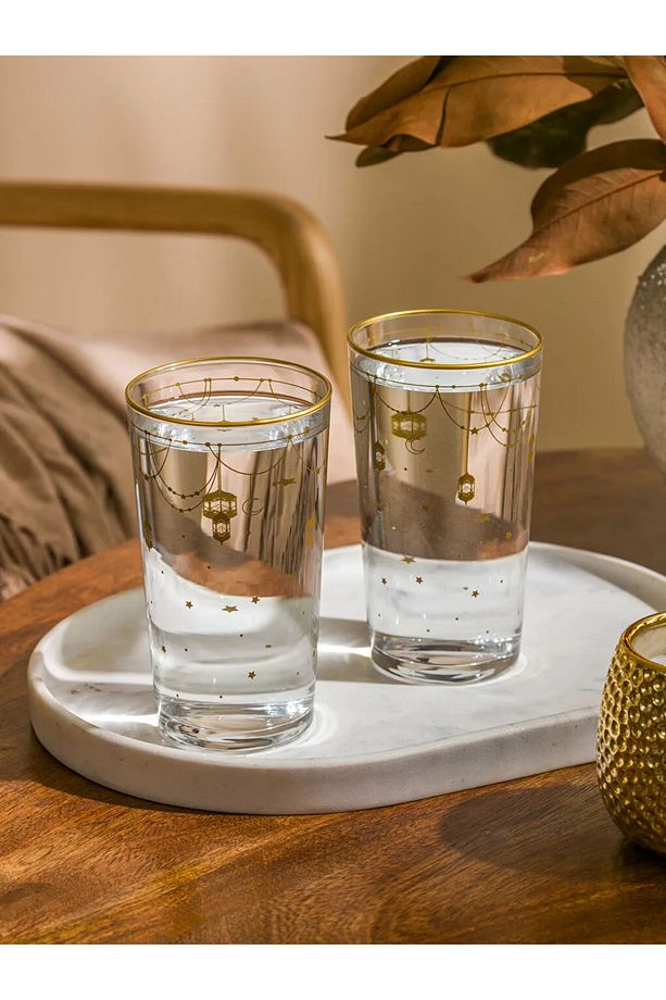 LCW HOME Sarı Baskılı Cam Su Bardağı Seti 2'li 570 Ml - 1