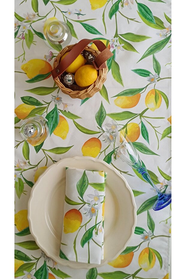 Lemon Flower Series Polyester Runner 40X150 cm and 4 Napkins 40X40Cm
