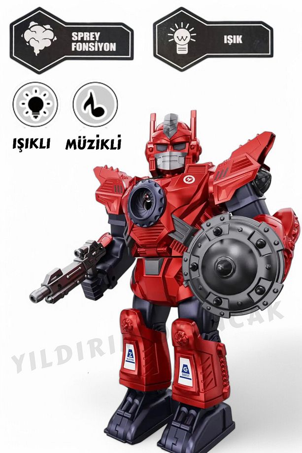 Pilli Sesli Işıklı ve Müzikli Buhar Çıkartan Hareketli Pilli Robot 34 cm - Buhar Atan Müzikli Robot - 1