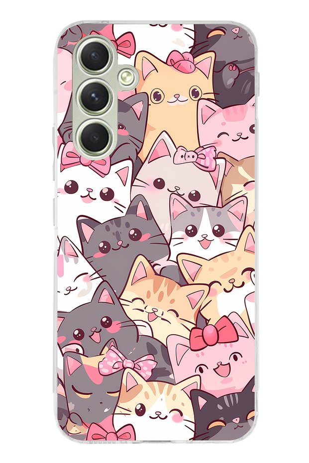 Samsung Galaxy A15 Compatible Cute Cats Transparent Silicone Case