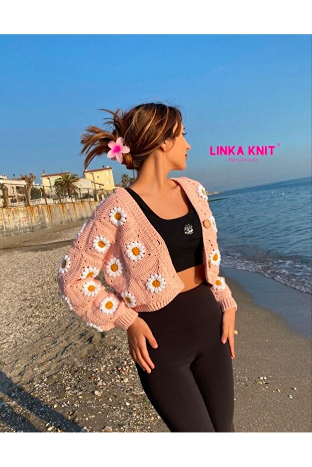 El yapımı örgü,motif mevsimlik hırka,Ayçiçeği çiçekli hırka - 2