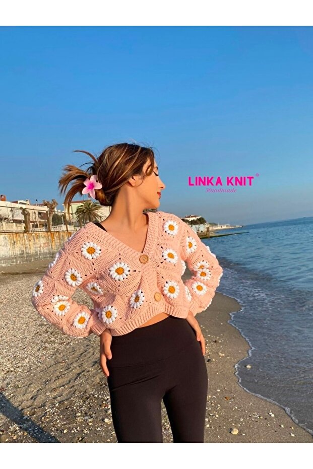 El yapımı örgü,motif mevsimlik hırka,Ayçiçeği çiçekli hırka - 1