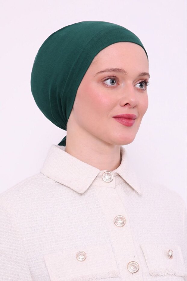 Women's Hijab Stitched Combed Cotton Bonnet Emerald Green