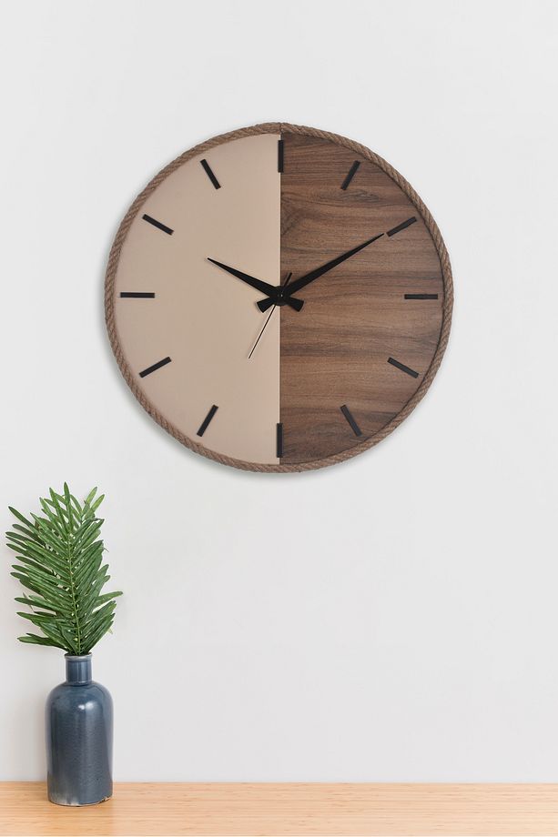 Dekoratif Ahşap Halatlı Siyah Duvar Saati 42 Cm - Silva - 2