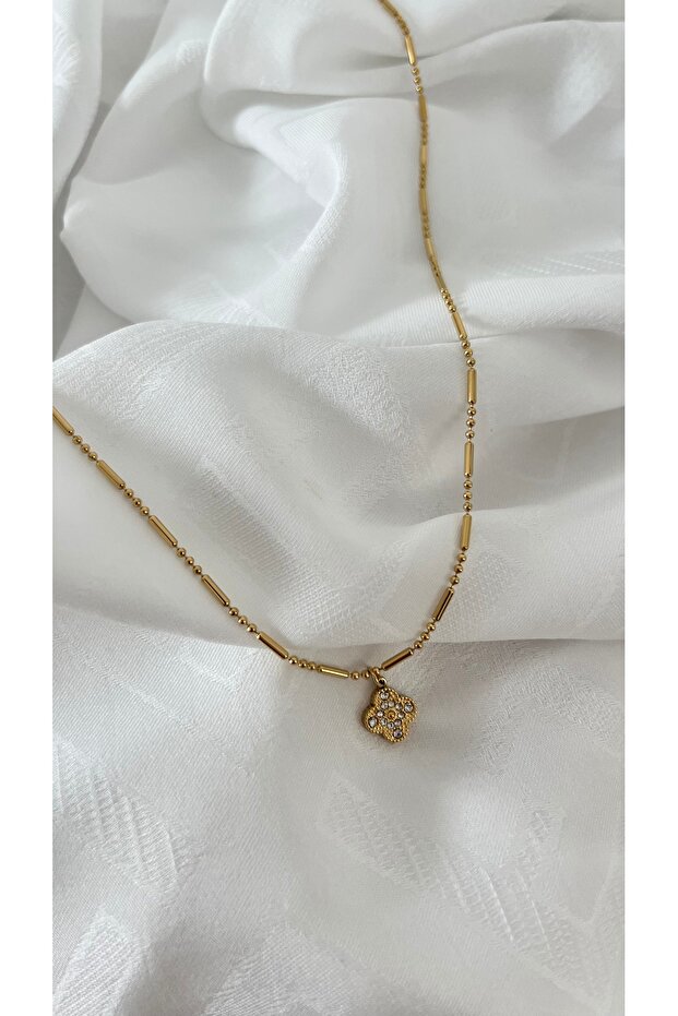 MİNİMAL YONCA ÇELİK KOLYE - 2