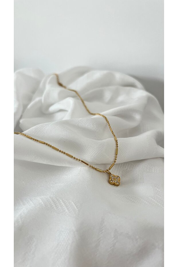 MİNİMAL YONCA ÇELİK KOLYE - 1