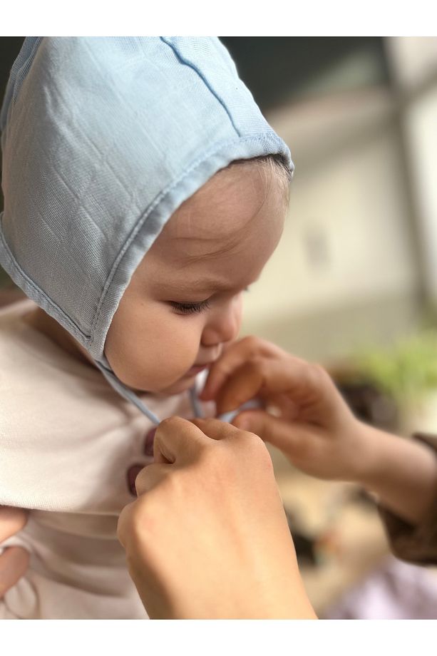2 Adet Tek Kat Müslin Çift Taraflı Bebek Bonnet Şapka (3-9 AY) - 5
