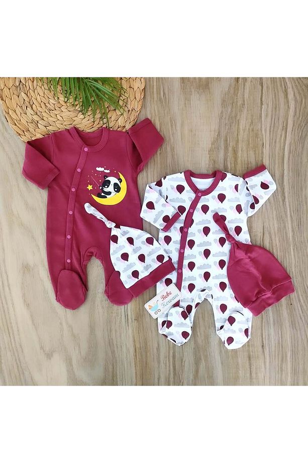 Unisex Sevimli Panda Temalı %100 Pamuklu Kız Bebek 3lü Tulum Seti BBK1247 - 1