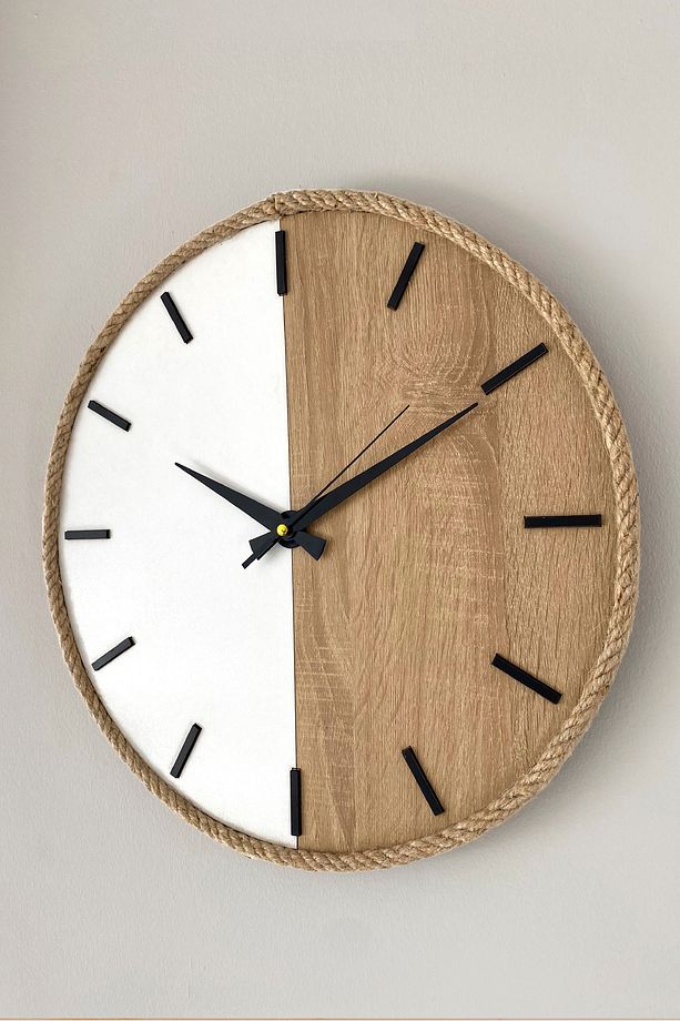 Dekoratif Ahşap Halatlı Siyah Duvar Saati 42 Cm - Silva - 1