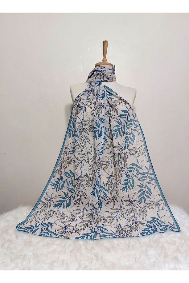 Desenli Şifon Şal yapraklı Modeli 180 x 70 cm - 1