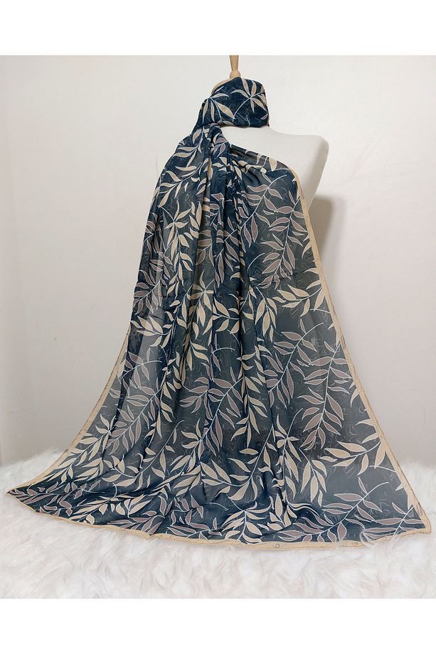 Desenli Şifon Şal yapraklı Modeli 180 x 70 cm - 3