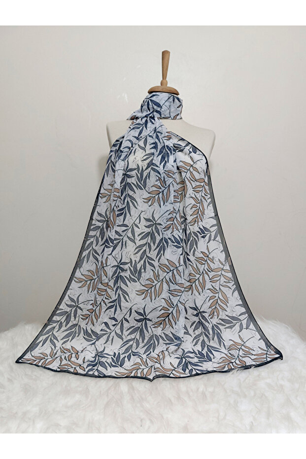 شال شيفون منقوش مقاس 180x70 سم - موديل أوراق الشجر - 1