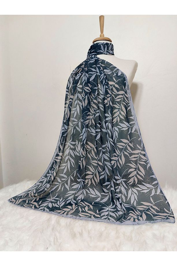 Desenli Şifon Şal yapraklı Modeli 180 x 70 cm - 3