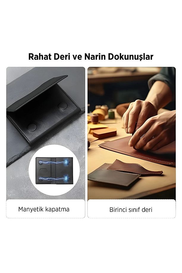 İ-Bix  iMW3 MagSafe Uyumlu Çoklu Kart Taşıma Özellikli Manyetik PU Deri Cüzdan - 4
