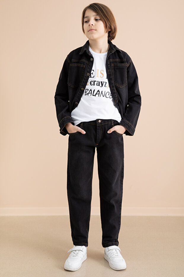 3-Piece Boy's Suit with Black Button-Down Jeans Shirt Pants 19996