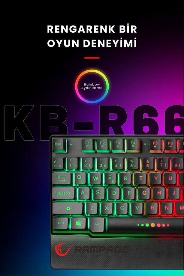 Kb-r66 Bubble Mekanik Hisli Gökkuşağı Aydınlatmalı Gaming Klavye Oyuncu Klavyesi - 6