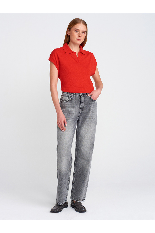 71772 100% Cotton Snow Wash Denim Mom Pants-Anthracite