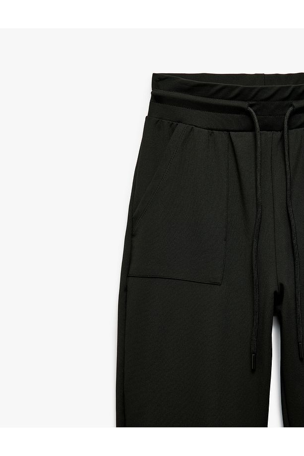 Yüksek Bel Rahat Kalıp Bağcıklı Cepli Jogger Eşofman Altı - 5