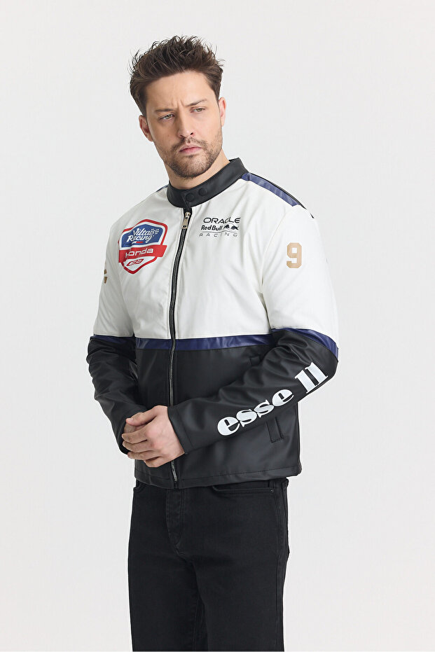 Men's Oversize Biker Coat Striped Garnished College Coat Racer Men's Jacket