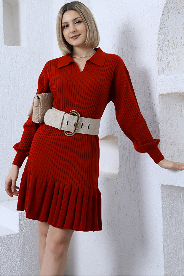 Red Collar Frilly Knitwear Dress