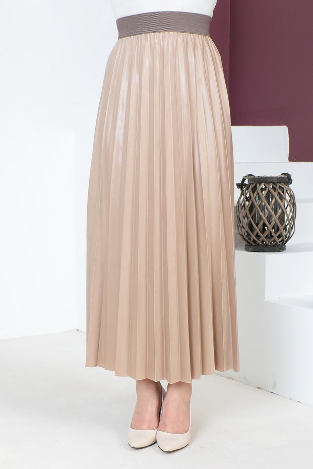 Leather Look Pleated Skirt TSD221001 Mink