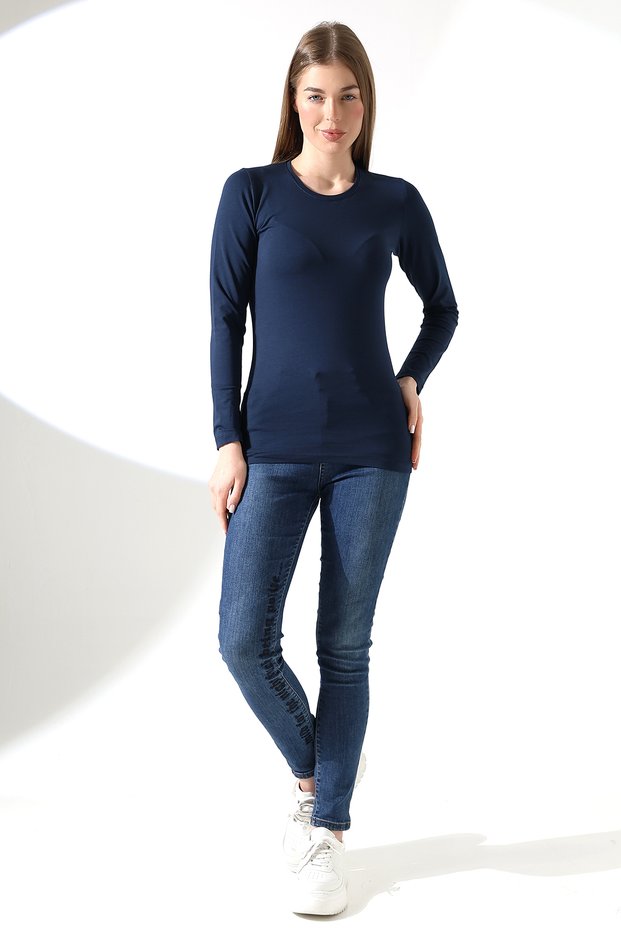 Long Sleeve Crew Neck Combed Cotton Compact Body 19646 Dark Blue