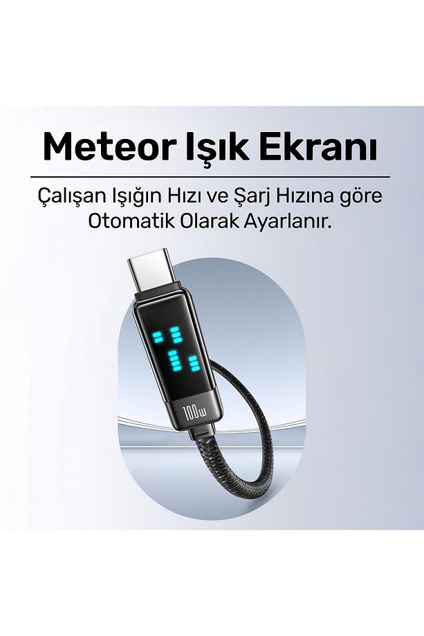 US-SJ744 Type-C To Type-C 100W Meteor Efekt Ekranlı 1.2m Hızlı Şarj ve Data Kablosu Antrasit - 8