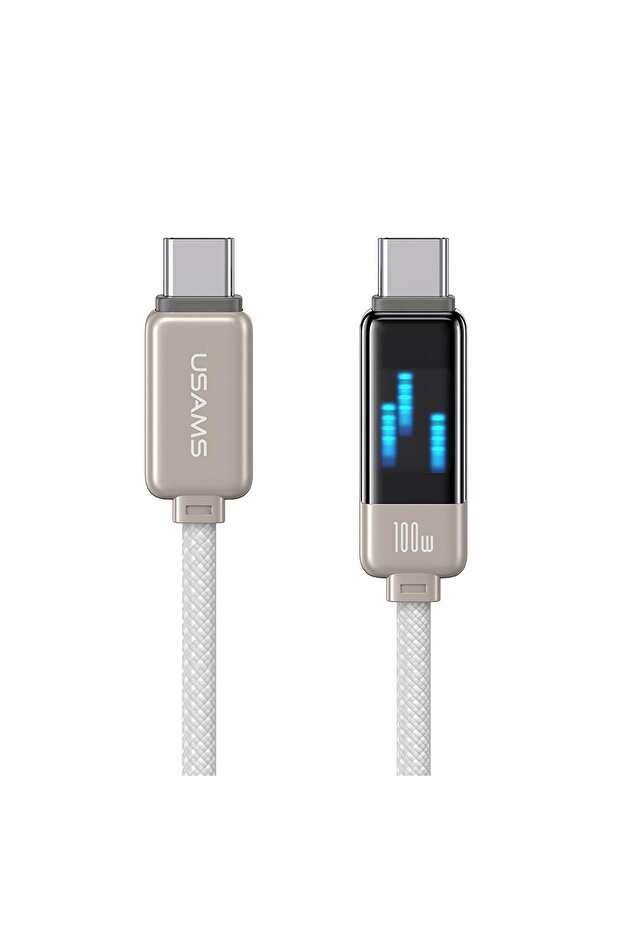 US-SJ744 Type-C To Type-C 100W Meteor Efekt Ekranlı 1.2m Hızlı Şarj ve Data Kablosu Titanium - 1