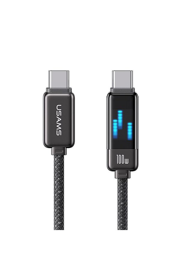 US-SJ744 Type-C To Type-C 100W Meteor Efekt Ekranlı 1.2m Hızlı Şarj ve Data Kablosu Antrasit - 1