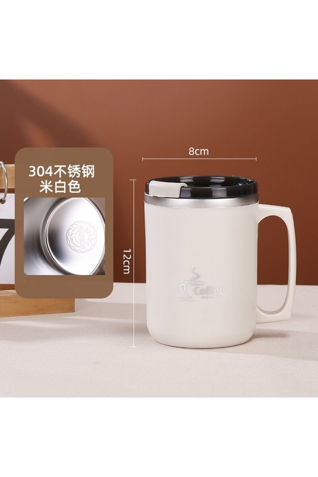 450 WHITE Milk Coffee Cup Stainless Steel Double Wall Thermal Insulated Water Cups and Mugs Metal Co
