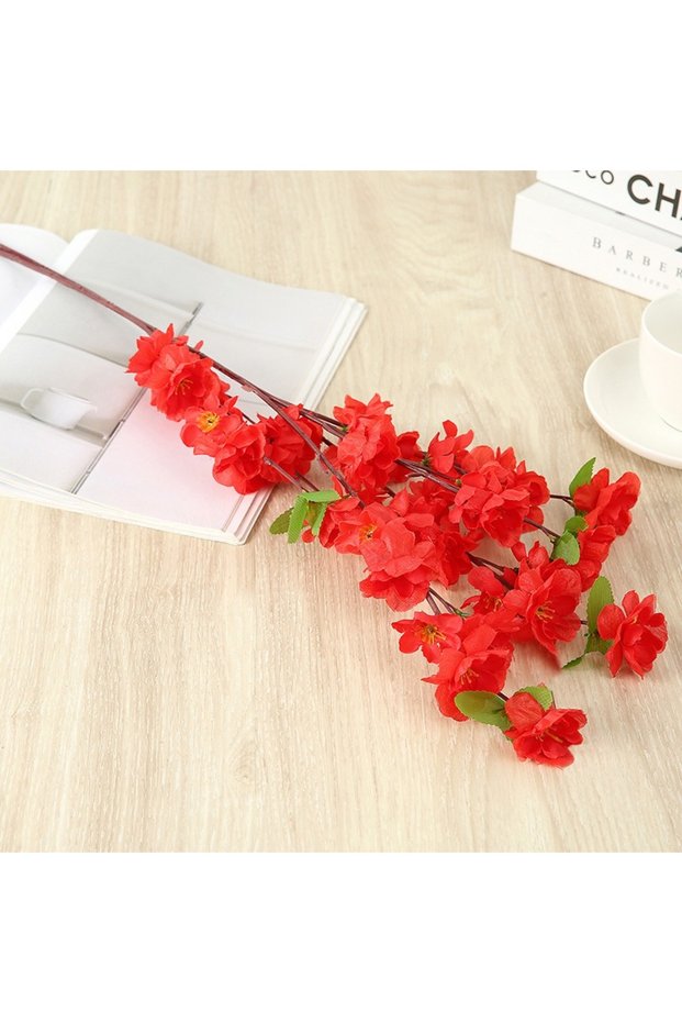 63CM Red 1Pcs Sakura Artificial Flowers Bouquet for Garden Party Wedding Marriage Decoration Home D