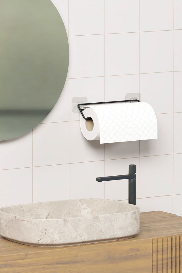 Yapışkanlı Kağıt Havluluk Siyah Kağıt Havlu Askısı Tutacağı Metal Banyo Mutfak Havluluğu Minimal - 4
