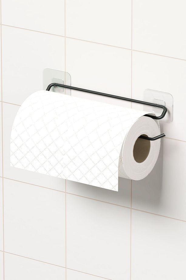 Yapışkanlı Kağıt Havluluk Siyah Kağıt Havlu Askısı Tutacağı Metal Banyo Mutfak Havluluğu Minimal - 1