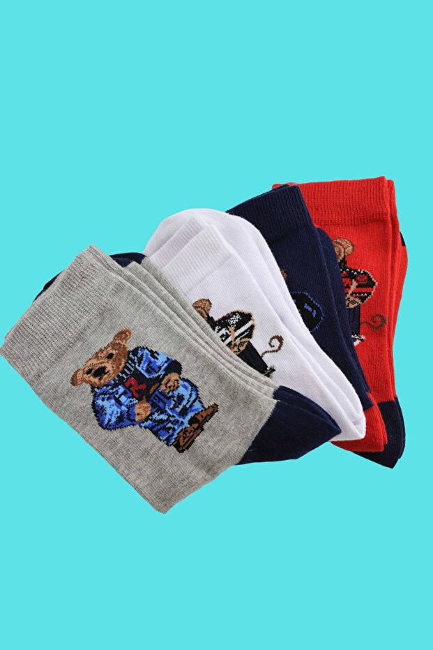 Teddy Bear Patterned 4-Piece Socks Set - 444 - 2