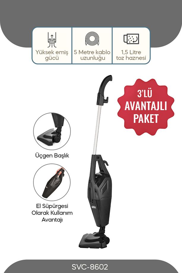 (3 ADET) SVC-8602 Dikey Elektrikli Süpürge (1 KOLİ) - 1
