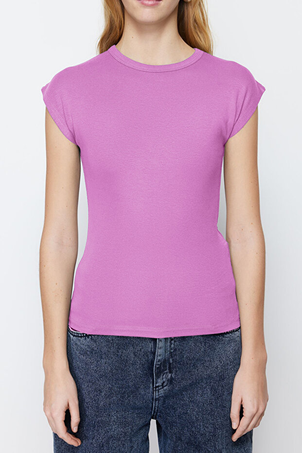 Pembe Viskoz/Yumuşak Kumaş Fitted/Vücuda Oturan Ay Kol Esnek Örme Bluz TWOSS23BZ00992 - 6