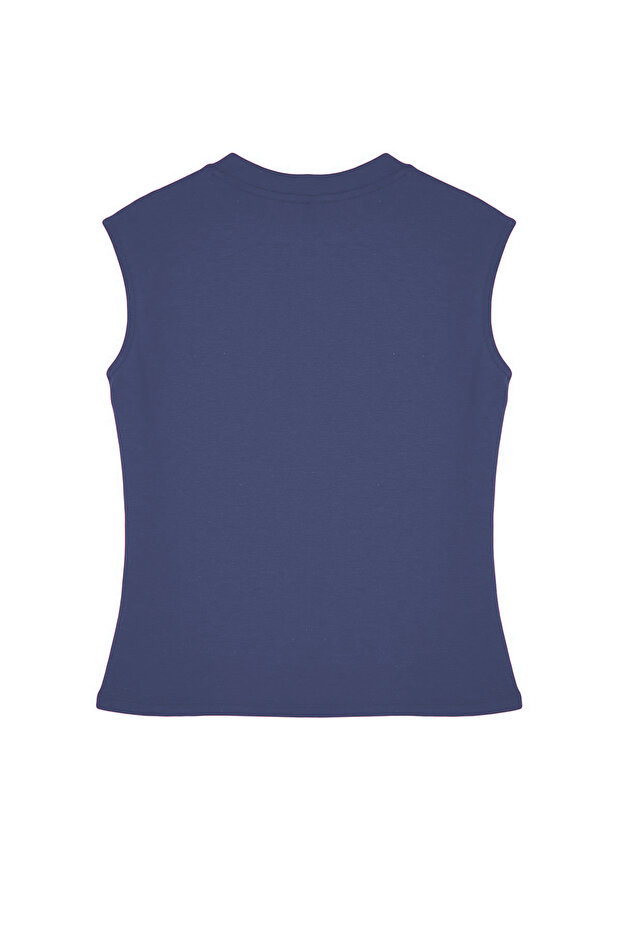 İndigo Viskoz/Yumuşak Kumaş Fitted/Vücuda Oturan Esnek Örme Bluz TWOSS24BZ00432 - 6