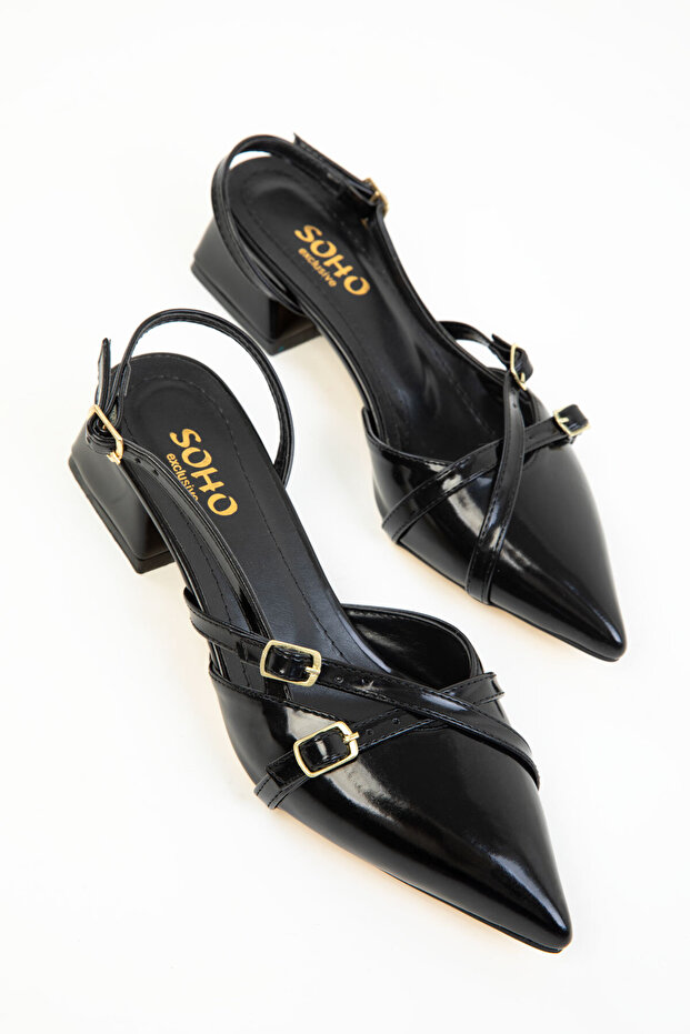 Black Patent Leather Women's Classic Heeled Shoes 19067