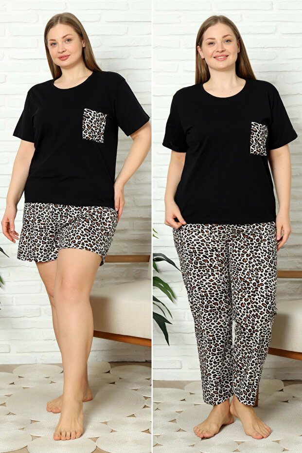 Zestaw piżamowy z nadrukiem w panterkę, 3 części, dzianinowy - Tbbss25Ai00092 - 1