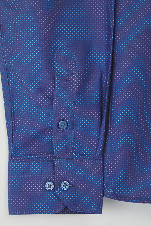 Lacivert Slim Fit Puantiye Desenli Erkek Klasik Smart Gömlek TEDAW25GO00011 - 3