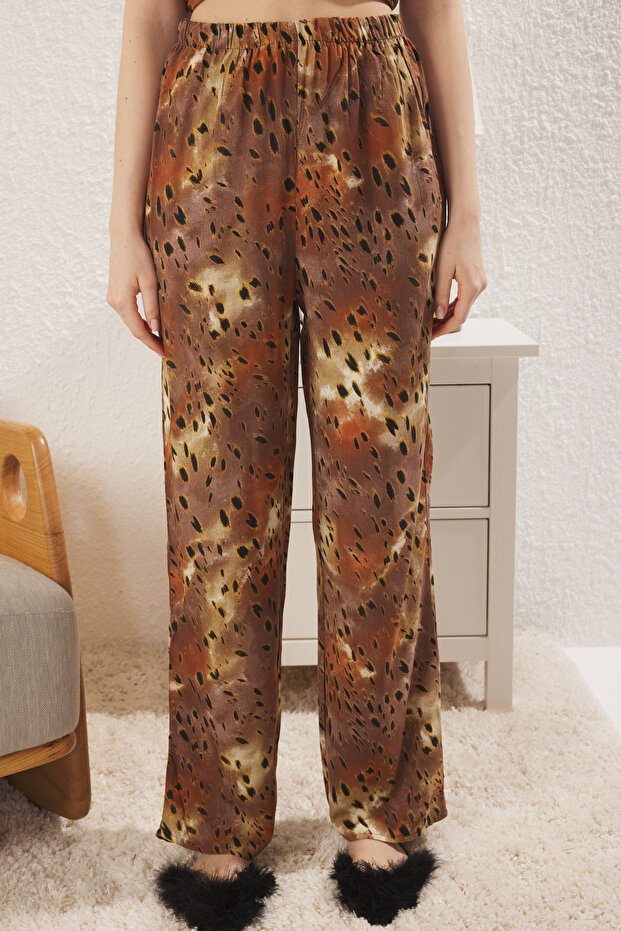 Çok Renkli Leopar Desenli Viskon Dokuma Pijama Takımı THMSS25PT00090 - 3
