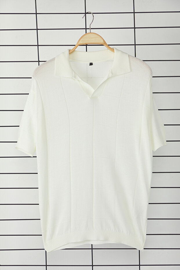 Ekru Regular Unisex Dokulu Triko Polo Yaka T-shirt TMNSS25PO00024 - 7