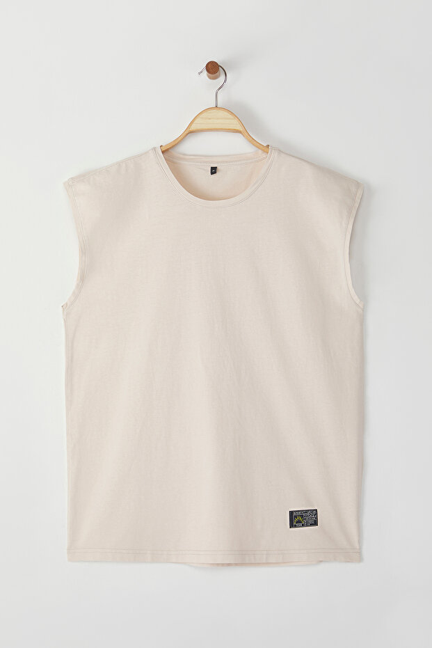Taş Oversize/Geniş Kesim Eskitme/Soluk Efekt Etiket Detaylı T-Shirt/Atlet TMNSS25AL00001 - 2
