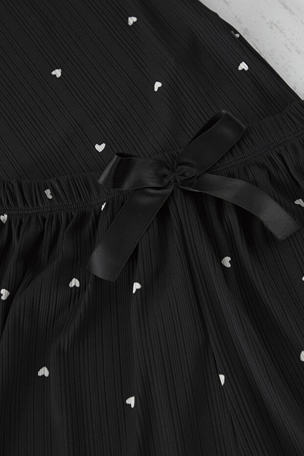 Siyah Kalp Desenli Fitilli Örme Pijama Takımı TBBSS25AI00050 - 5