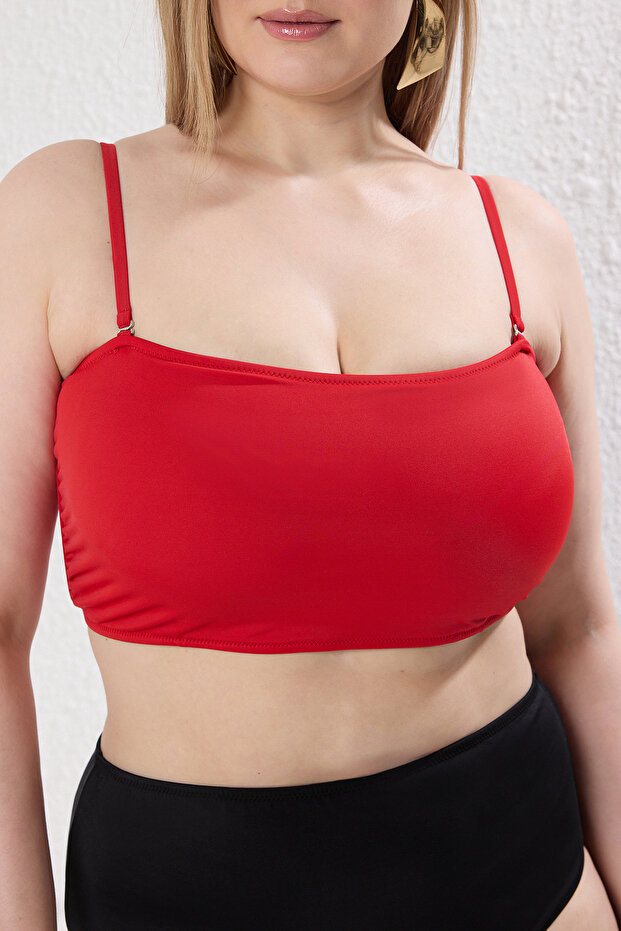 Kırmızı Straplez İp Askılı Büyük Beden Bikini Üstü TBBSS23CT00013 - 3